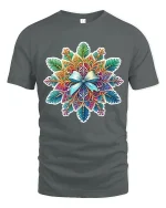 Colorful Mandala Art Tee with Intricate Floral Pattern - gray t-shirt on white background
