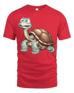 Cute Happy Turtle Tee with Cartoon Style for Animal Lovers - red t-shirt on white background