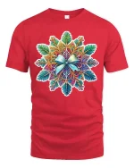 Colorful Mandala Art Tee with Intricate Floral Pattern - red t-shirt on white background
