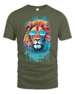 Cool Summer Lion Tee with Sunglasses and Tropical Vibes - military green t-shirt on white background