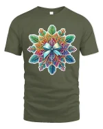 Colorful Mandala Art Tee with Intricate Floral Pattern - military green t-shirt on white background