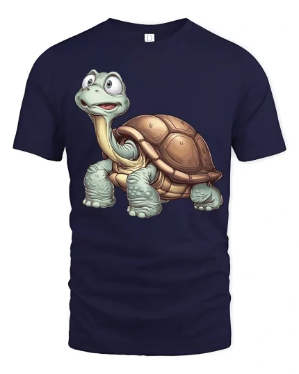 Cute Happy Turtle Tee with Cartoon Style for Animal Lovers - navy t-shirt on white background