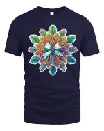 Colorful Mandala Art Tee with Intricate Floral Pattern - navy t-shirt on white background