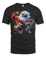 Funky Dancing Santa Tee with Cool Holiday Party Vibes - black t-shirt on white background