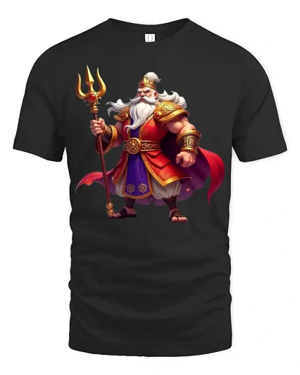 Mighty Warrior King Tee with Epic Royal Armor Artwork - black t-shirt on white background