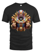 Epic Pharaoh Warrior Tee with Golden Ancient Egypt Art - black t-shirt on white background