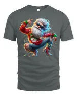 Funky Dancing Santa Tee with Cool Holiday Party Vibes - gray t-shirt on white background