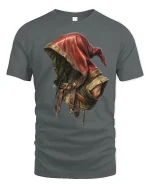 Mysterious Rogue Hooded Warrior Tee with Epic Fantasy Style - gray t-shirt on white background