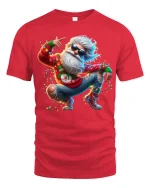 Funky Dancing Santa Tee with Cool Holiday Party Vibes - red t-shirt on white background