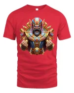 Epic Pharaoh Warrior Tee with Golden Ancient Egypt Art - red t-shirt on white background