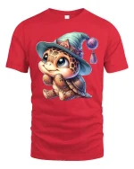 Cute Baby Turtle Tee with Magical Hat Cartoon Artwork - red t-shirt on white background