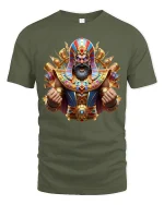 Epic Pharaoh Warrior Tee with Golden Ancient Egypt Art - military green t-shirt on white background