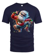 Funky Dancing Santa Tee with Cool Holiday Party Vibes - navy t-shirt on white background