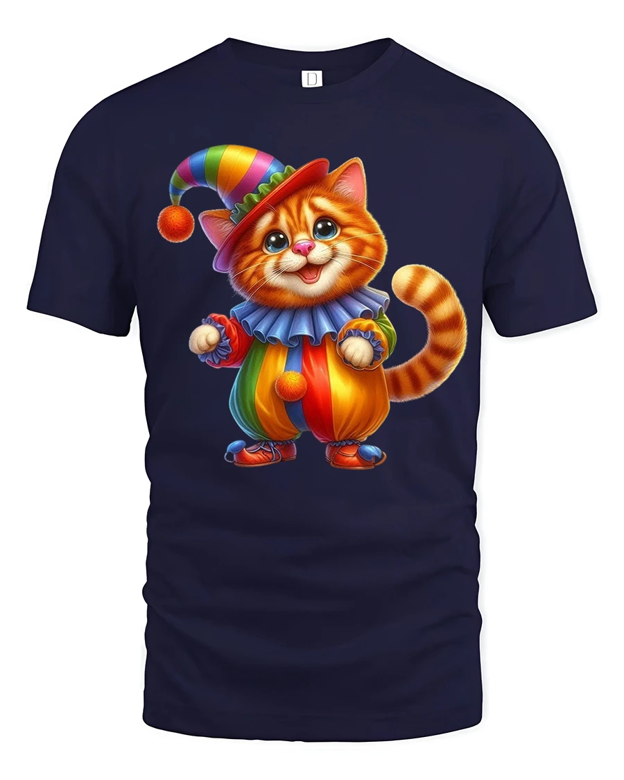 Cute Clown Cat Tee with Colorful Adorable Kitty Artwork - 1 Cute Clown Cat Tee with Colorful Adorable Kitty Artwork - navy t-shirt on white background