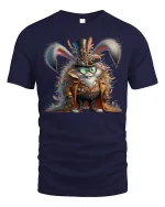 Steampunk Bunny Adventurer Tee with Fantasy Gear Art - navy t-shirt on white background