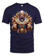 Epic Pharaoh Warrior Tee with Golden Ancient Egypt Art - navy t-shirt on white background