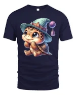 Cute Baby Turtle Tee with Magical Hat Cartoon Artwork - navy t-shirt on white background
