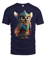 Colorful Tribal Owl Spirit Tee with Cute Fantasy Art Design - navy t-shirt on white background