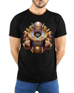 Epic Pharaoh Warrior Tee with Golden Ancient Egypt Art - model wearing black tee with hands behind back