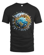 Colorful World Travel Landmarks Adventure Globe Art Graphic Tee - black t-shirt on white background