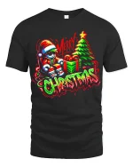 Cool Graffiti Merry Christmas Santa Gift Tree Neon Art Tee - black t-shirt on white background
