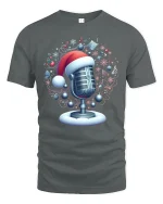 Christmas Microphone Santa Hat Musical Holiday Magic Tee - gray t-shirt on white background