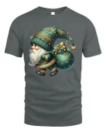 Cute Christmas Gnome Carrying Gifts Teal Holiday Art Graphic Tee - gray t-shirt on white background