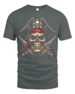 Fierce Pirate Skull Crossed Swords Red Bandana Graphic Tee - gray t-shirt on white background