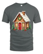 Cozy Gingerbread Christmas House Holiday Magic Graphic Tee - gray t-shirt on white background