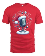 Christmas Microphone Santa Hat Musical Holiday Magic Tee - red t-shirt on white background
