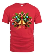 Festive Christmas Bells Candy Cane Holiday Cheer Graphic Tee - red t-shirt on white background