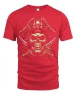 Fierce Pirate Skull Crossed Swords Red Bandana Graphic Tee - red t-shirt on white background