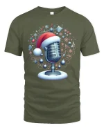 Christmas Microphone Santa Hat Musical Holiday Magic Tee - military green t-shirt on white background