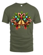 Festive Christmas Bells Candy Cane Holiday Cheer Graphic Tee - military green t-shirt on white background