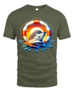 Sunset Cruise Ship Adventure Splash Graphic Travel Tee - military green t-shirt on white background