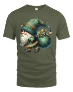 Cute Christmas Gnome Carrying Gifts Teal Holiday Art Graphic Tee - military green t-shirt on white background