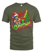 Cool Graffiti Merry Christmas Santa Gift Tree Neon Art Tee - military green t-shirt on white background