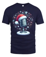 Christmas Microphone Santa Hat Musical Holiday Magic Tee - navy t-shirt on white background