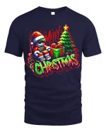 Cool Graffiti Merry Christmas Santa Gift Tree Neon Art Tee - navy t-shirt on white background