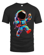 Color Splash Astronaut Tee with Vibrant Space Art Graphic - black t-shirt on white background