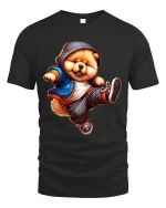 Hip Hop Cool Dog Hoodie Style Street Dance Cartoon Graphic Tee - black t-shirt on white background