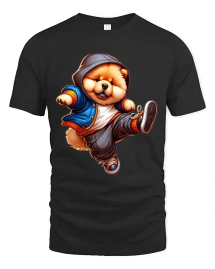 Hip Hop Cool Dog Hoodie Style Street Dance Cartoon Graphic Tee - black t-shirt on white background