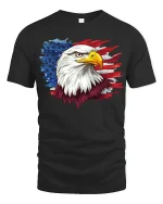 Patriotic Eagle Tee with Bold American Flag Graphic Artwork - black t-shirt on white background