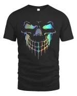 Holographic Dripping Skull Neon Glow Savage Graphic Art Tee - black t-shirt on white background