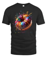 Color Splash Donut Art Tee with Vibrant Dripping Paint Design - black t-shirt on white background