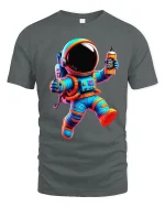 Color Splash Astronaut Tee with Vibrant Space Art Graphic - gray t-shirt on white background