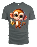 Cute Banana Monkey Tee with Big Eyes Adorable Cartoon Art - gray t-shirt on white background