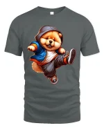 Hip Hop Cool Dog Hoodie Style Street Dance Cartoon Graphic Tee - gray t-shirt on white background