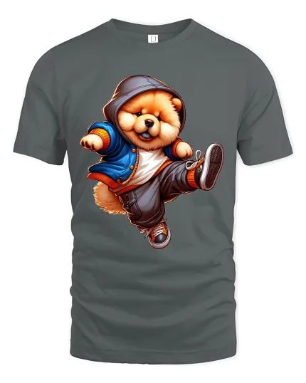 Hip Hop Cool Dog Hoodie Style Street Dance Cartoon Graphic Tee - gray t-shirt on white background