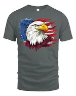 Patriotic Eagle Tee with Bold American Flag Graphic Artwork - gray t-shirt on white background